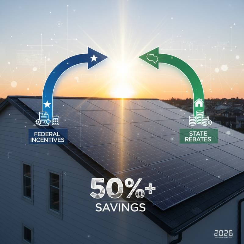 Image for Stack State and Federal Solar Credits for 50% Savings