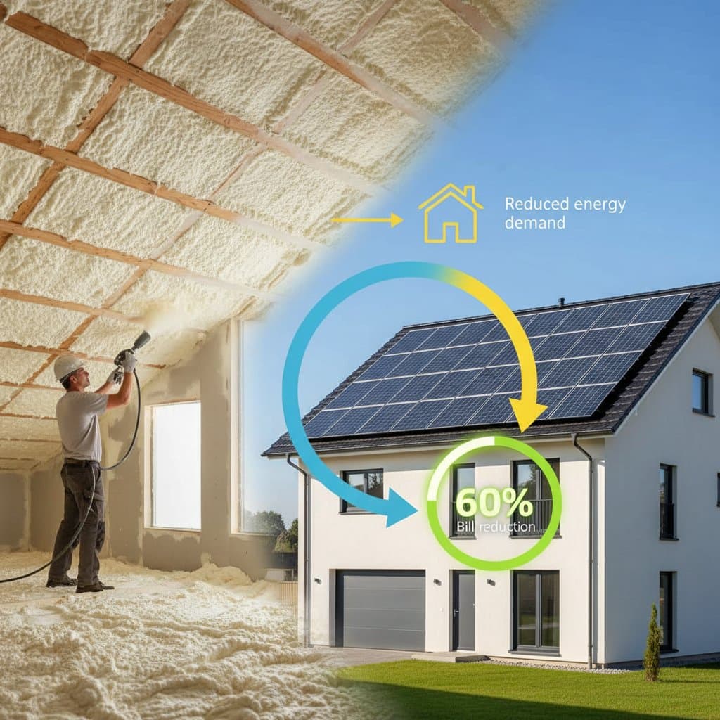 Featured image for Spray Foam Solar Duo Slashes Bills by 60%